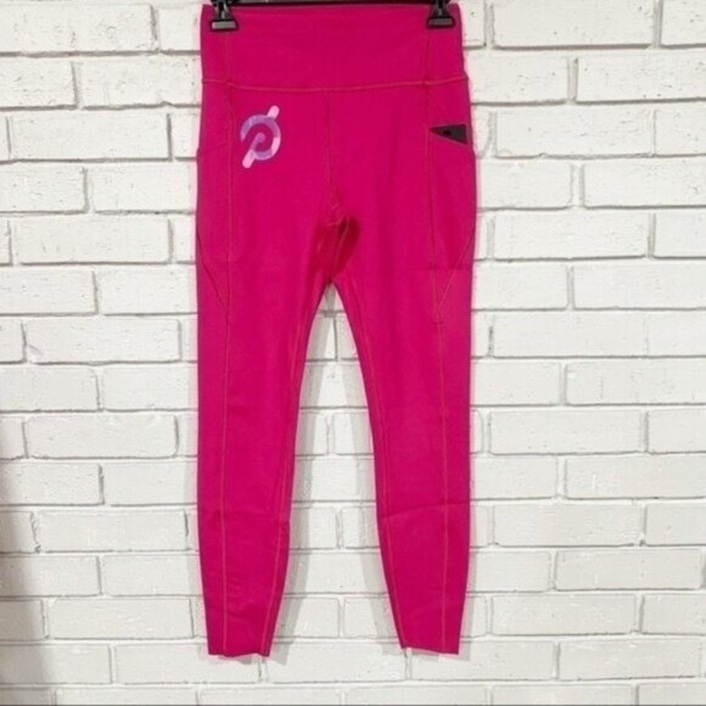 Peloton Womens High Rise Pocket Leggings Fuchsia Pink Reflective Logo Activewear - Picture 3 of 10
